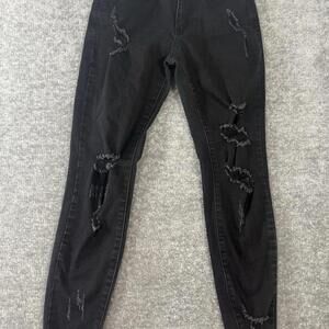 KANCAN Sz 1/24 Women’s Black MidRise Skinny Jeans Distressed